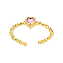 Load image into Gallery viewer, simple gold band ring with pink heart - gold rings to wear everyday - rings to wear on vacation - rings to wear in water
