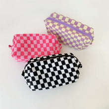 Load image into Gallery viewer, checkered pencil puch - knit cosmetic pouch - trendy pattern pouch
